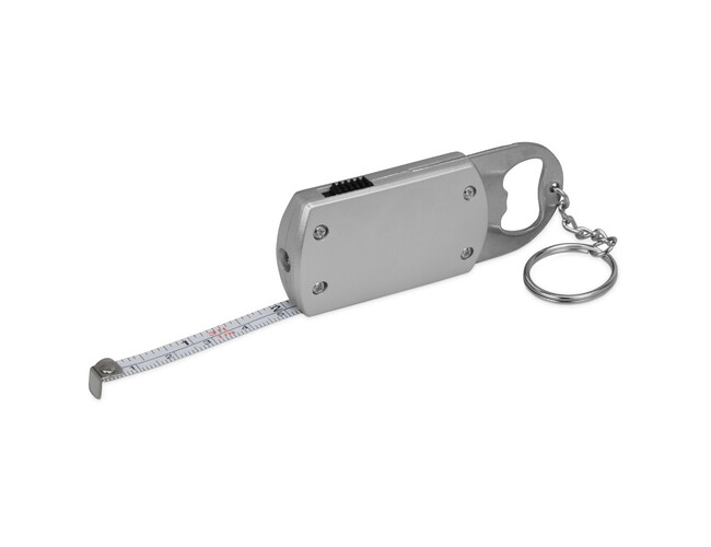 Брелок-открывашка с фонариком и рулеткой, 1 м, Tools Opener, серебристый