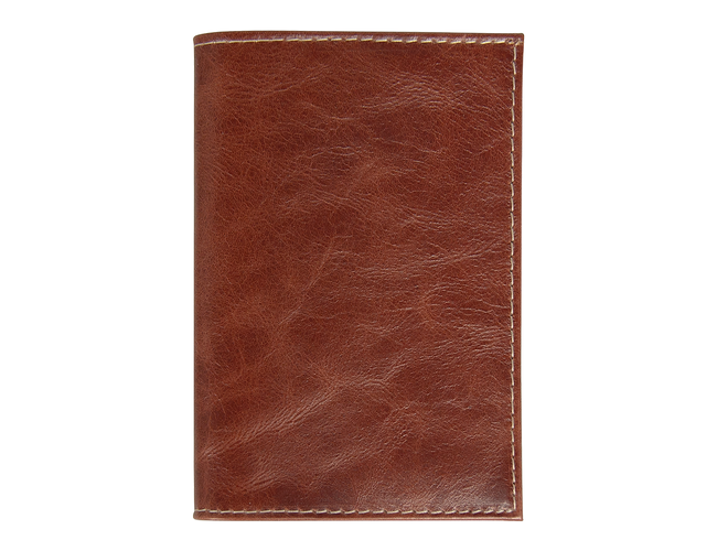 Обложка для автодокументов Leather Sky Matt Sun из натуральной кожи, коричневая с белой прострочкой
