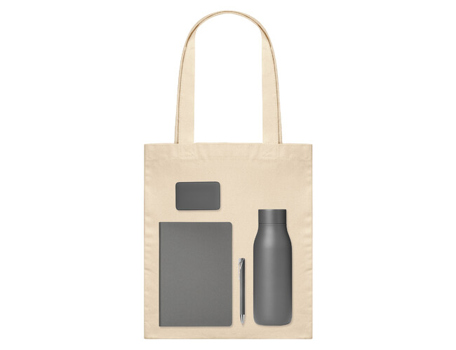 Подарочный набор Велком Пак (Welcome Pack), серый (термобутылка, ежедневник, ручка, ЗУ, шоппер)