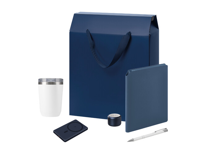 Подарочный набор Велком Пак Премиум (Welcome Pack Premium), синий (термокружка, колонка, ежедневник, ручка, ЗУ, коробка-пакет)