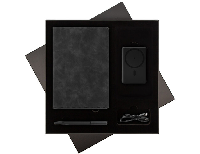 Подарочный набор Верона, Атлантис Плюс (Verona, Atlantis Plus), черный (ежедневник, ручка, аккумулятор)