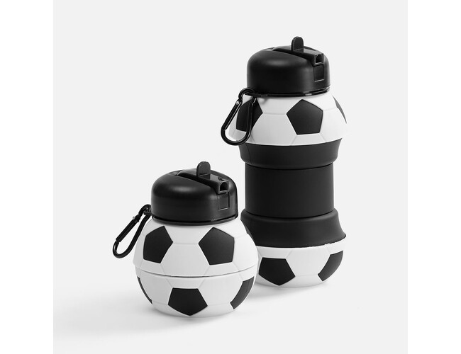 Складная бутылка для воды Football Flex, белая с черным
