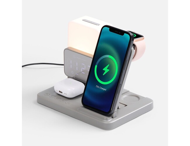Зарядная станция с электронными часами и подсветкой Large Charge ver.3, серая