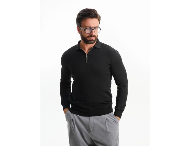 Рубашка поло мужская с длинным рукавом Terrazzo, черная, размер L/XL