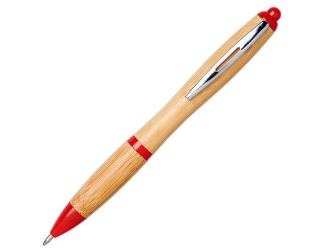 Ручка шариковая «Nash» из бамбука, натуральный/красный