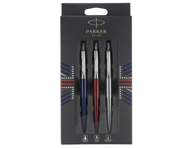 Набор Parker Jotter London Trio: ручка гелевая, ручка шариковая. карандаш, красный, синий, серебристый