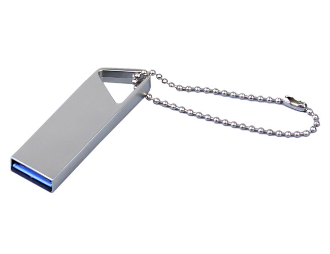 USB 2.0-флешка на 4 Гб с мини чипом и отверстием для цепочки, серебристый