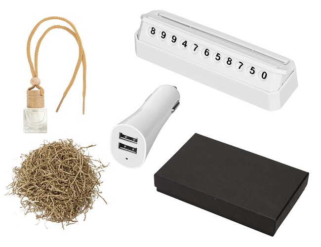 Подарочный набор с автовизиткой и USB адаптером, белый