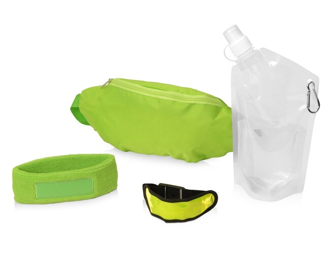 Набор для спорта «Keen glow», сумка- зеленое яблоко, повязка- лайм, емкость- прозрачный, браслет- желтый
