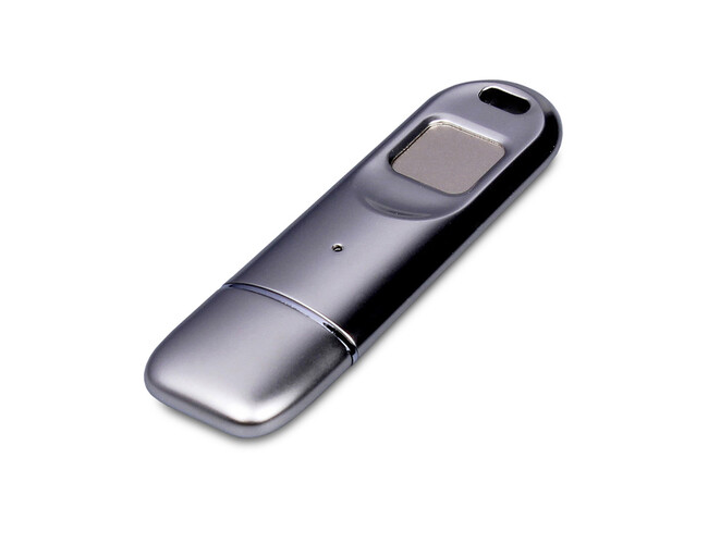 USB 3.0-флешка на 128 Гб со сканером отпечатков пальцев в подарочной упаковке, серебристый