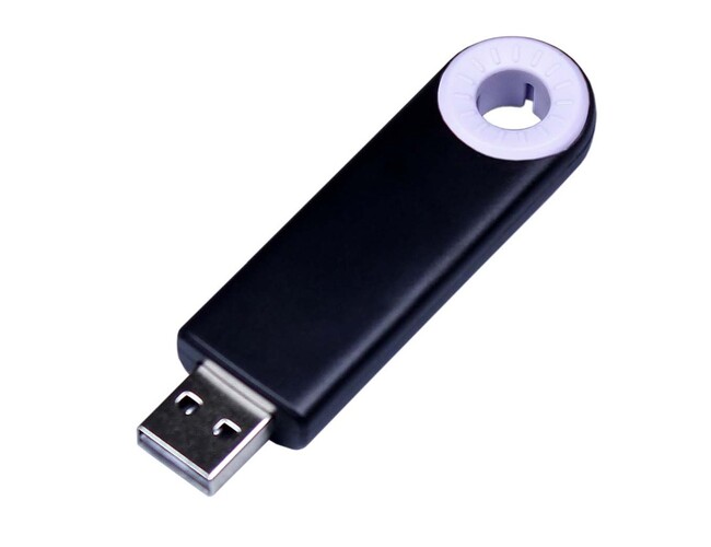 USB 2.0- флешка промо на 32 Гб прямоугольной формы, выдвижной механизм, черный/белый