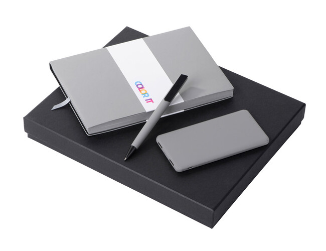 Подарочный набор «COLOR IT» c блокнотом, ручкой и повербанком, 5000 mAh, серый