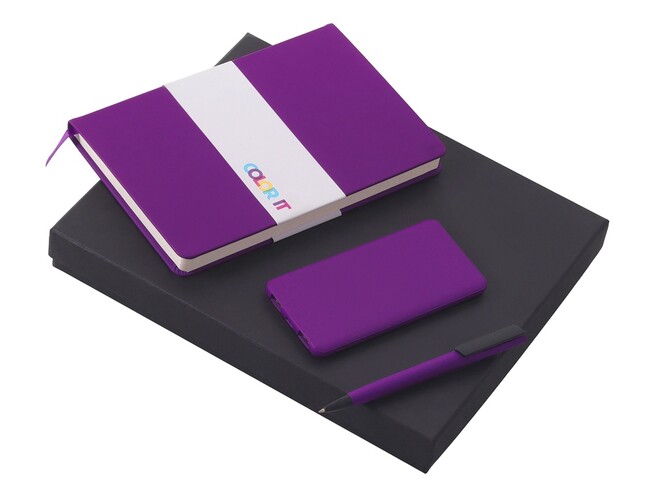 Подарочный набор «COLOR IT» c блокнотом, ручкой и повербанком, 5000 mAh, фиолетовый