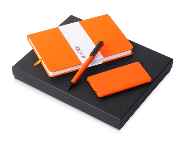Подарочный набор «COLOR IT» c блокнотом, ручкой и повербанком, 5000 mAh, оранжевый