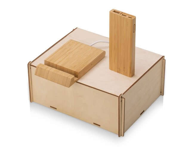 Подарочный набор с БЗУ и внешним аккумулятором «Bamboo Set», натуральный