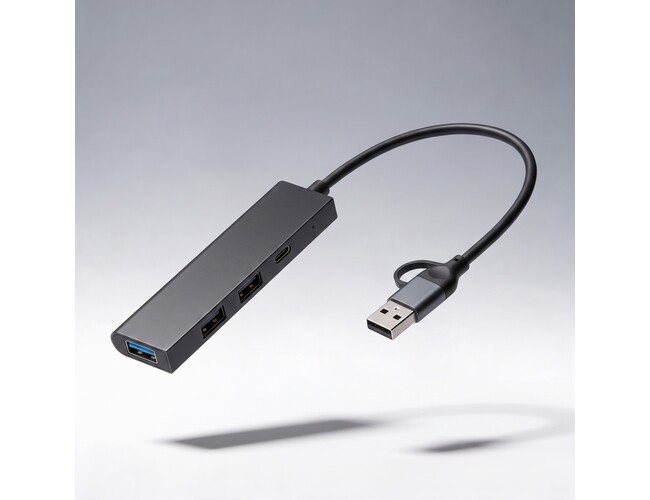 USB-хаб «Command» с коннектором 2-в-1 USB-C и USB-A, 2.0/3.0, черный