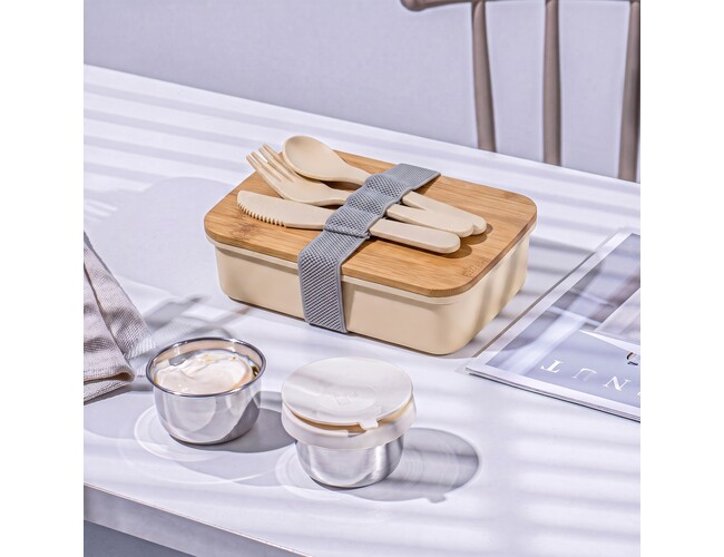 Ланч-бокс «Lunch» из пшеничного волокна с бамбуковой крышкой, бежевый