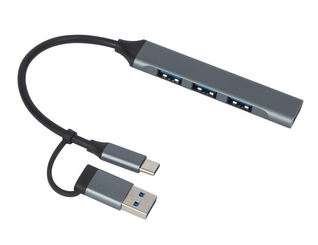 USB-хаб «Link» с коннектором 2-в-1 USB-C и USB-A, 2.0/3.0, серый