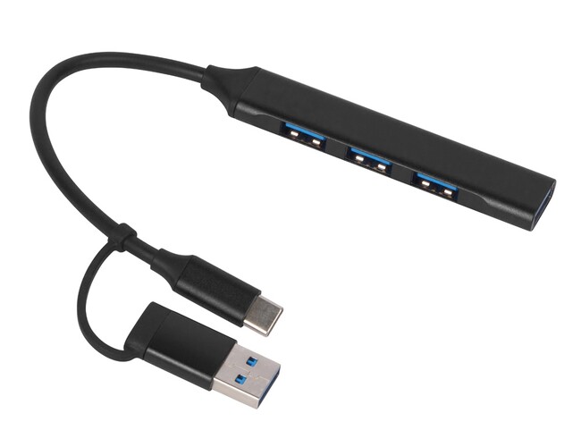 USB-хаб «Link» с коннектором 2-в-1 USB-C и USB-A, 2.0/3.0, черный
