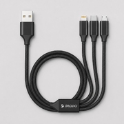 Дата-кабель 3 в 1: micro USB, USB-C, Ligthning, алюминий, 1.2м, черный