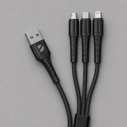 Дата-кабель Armor 3 в 1: micro USB, USB-C, Ligthning, 1.2м, черный