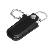 USB 2.0- флешка на 64 Гб в массивном корпусе с кожаным чехлом, черный/серебристый
