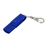 USB 2.0- флешка на 64 Гб с поворотным механизмом и дополнительным разъемом Micro USB, синий